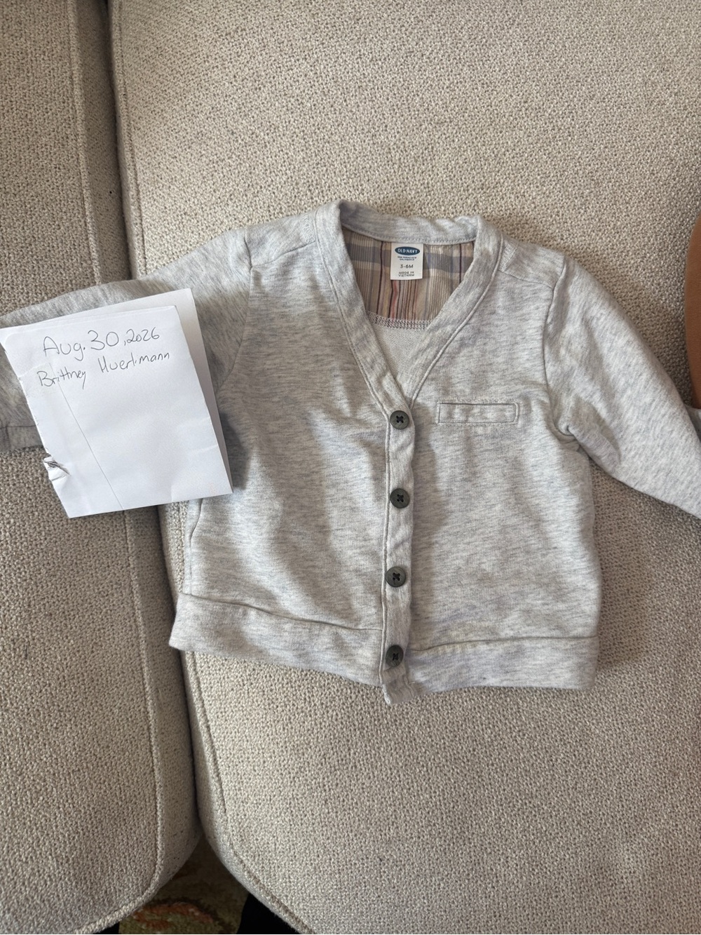 Old Navy Light Gray Button-Front Baby Cardigan